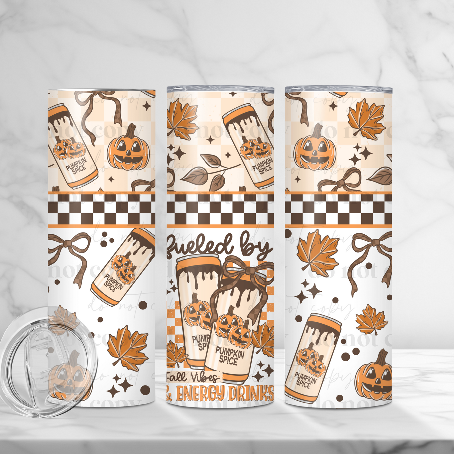 Fueled by Fall Vibes & Energy Drinks Skinny Tumbler
