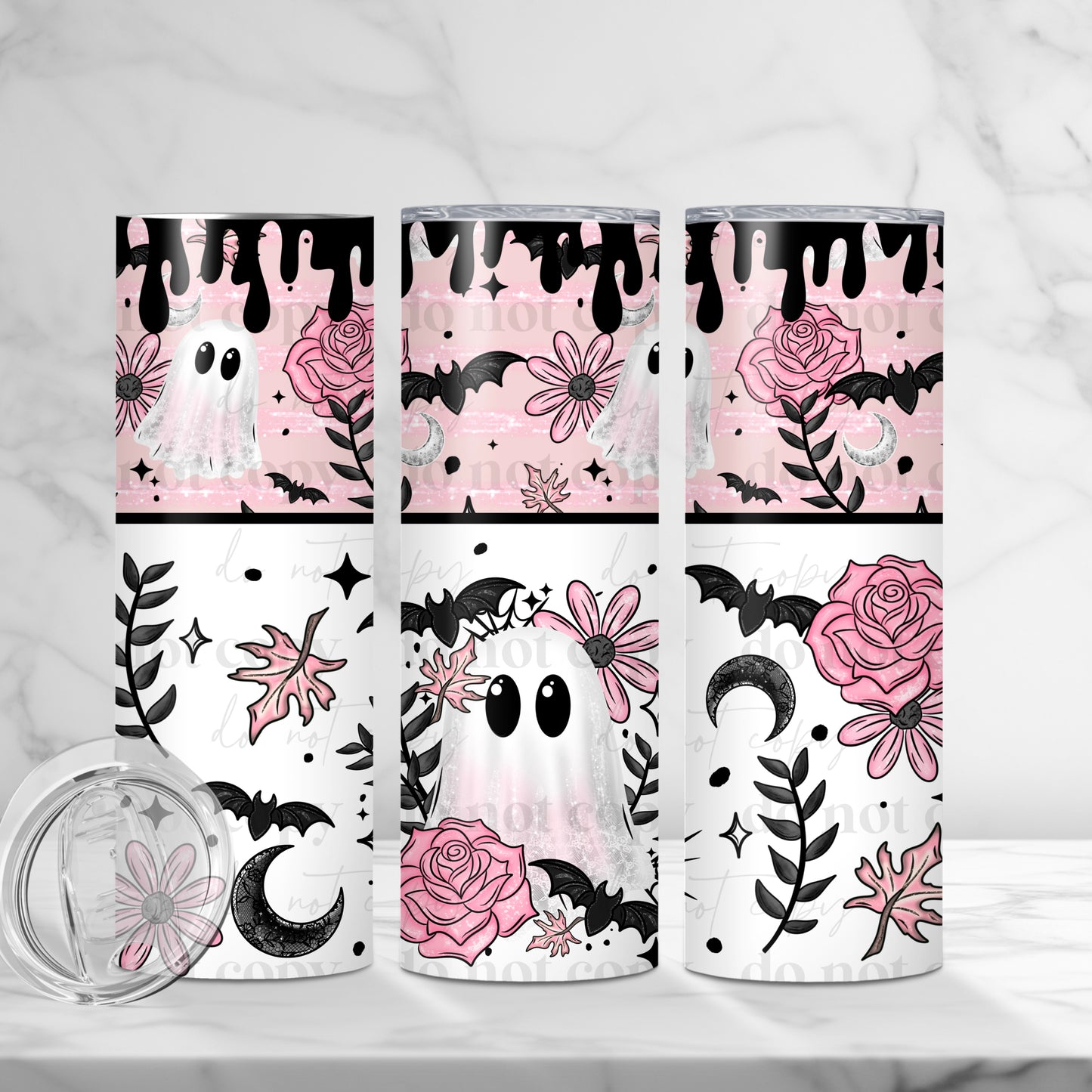 Pink Floral Ghostie Skinny Tumbler