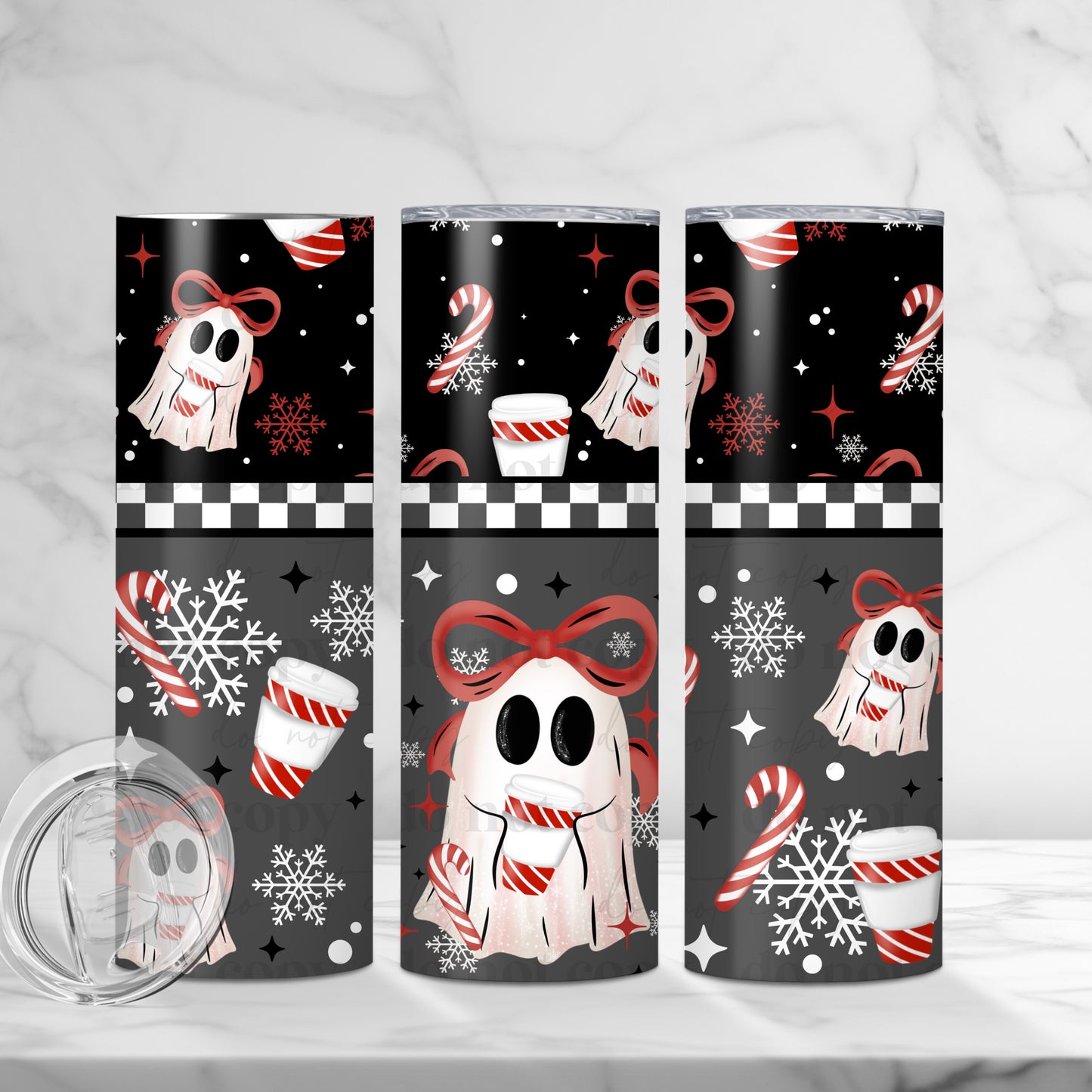 Peppermint Mocha Bow Ghostie Skinny Tumbler