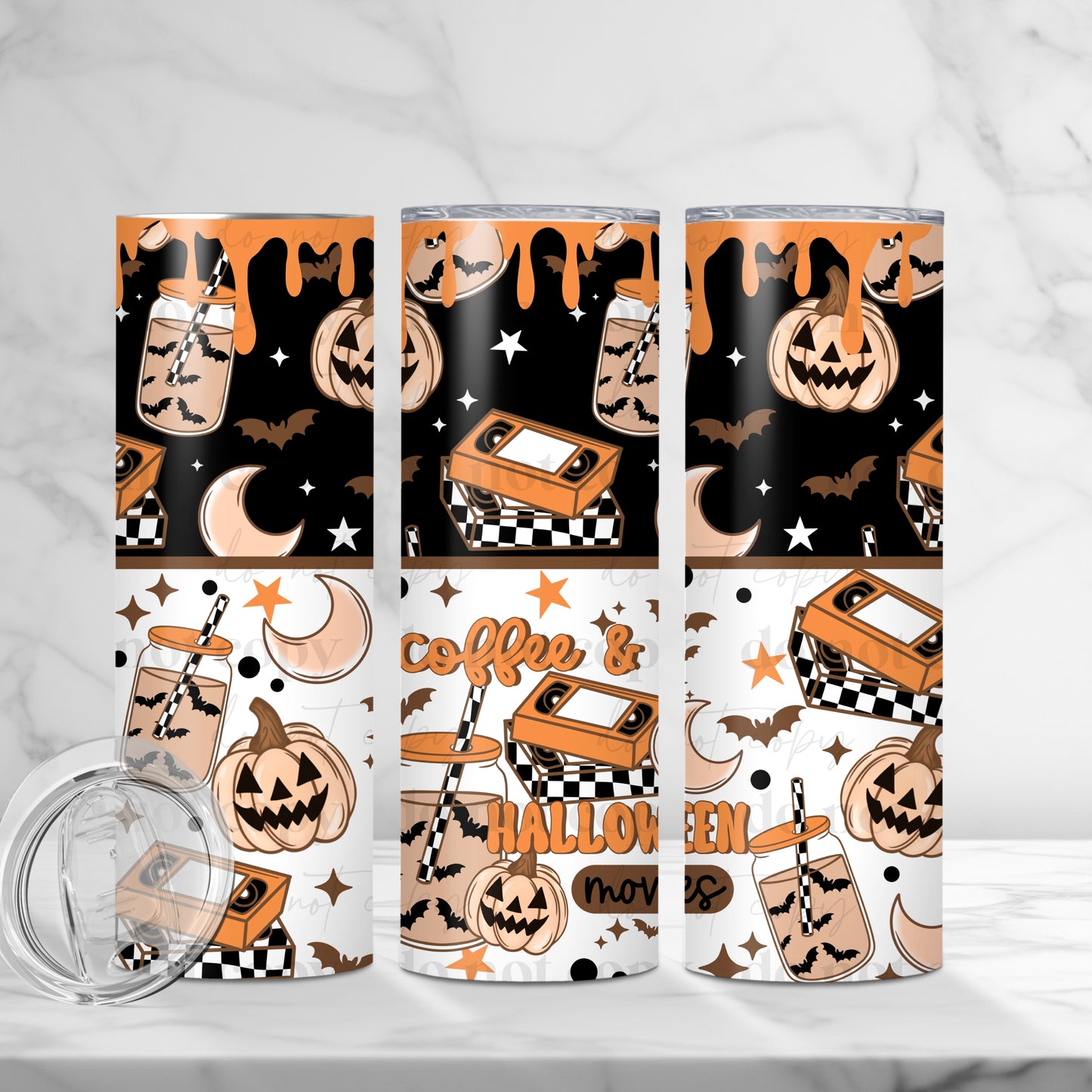 Coffee & Halloween Movies Skinny Tumbler