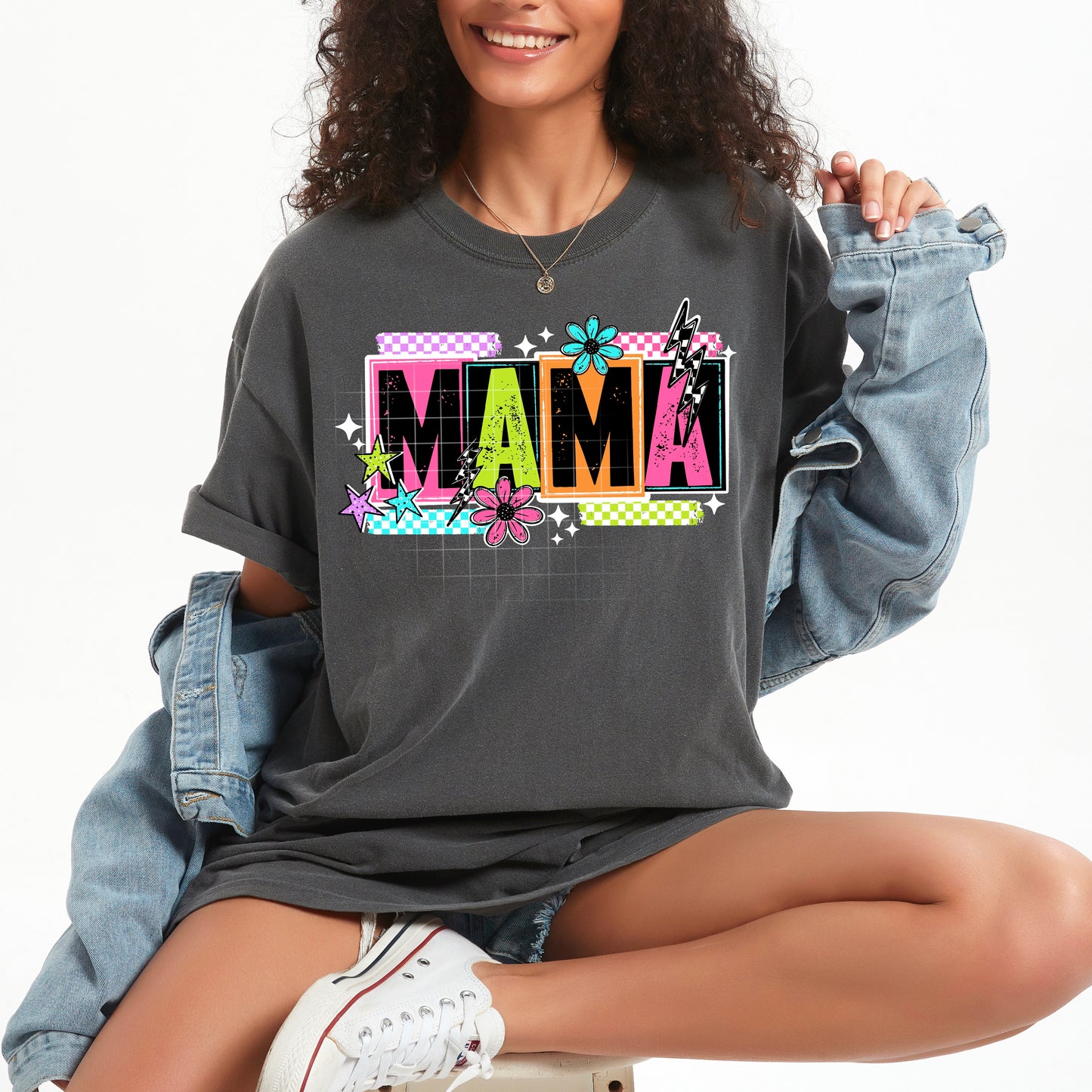 Mama Rainbow White Out Shirt, Crewneck, Hoodie