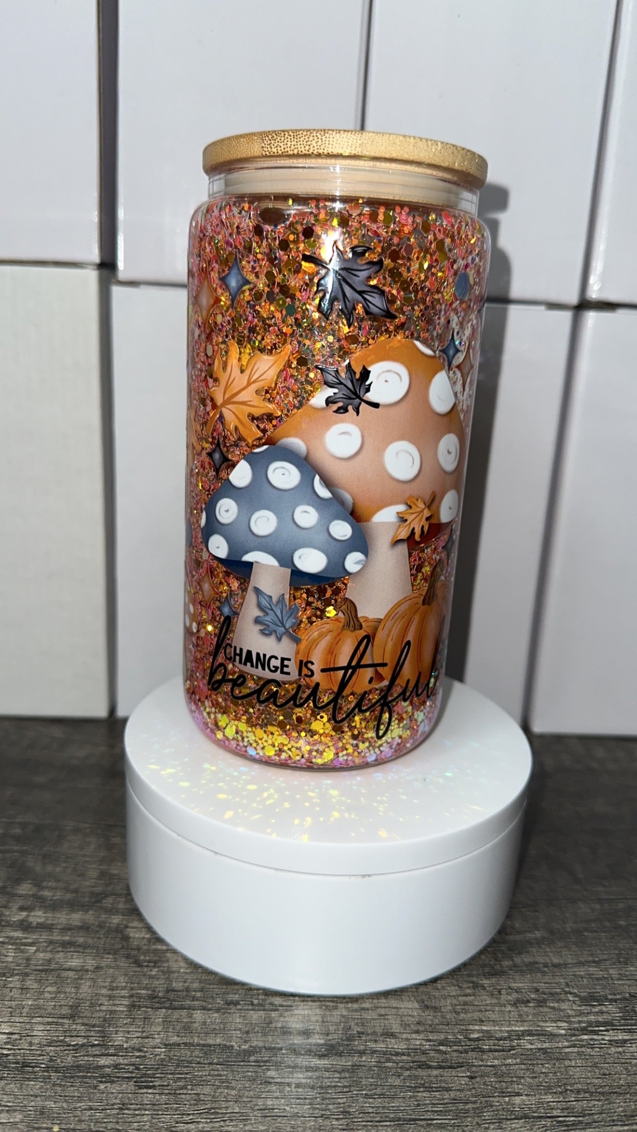 Change is Beautiful 16 oz Glad snow globe tumbler