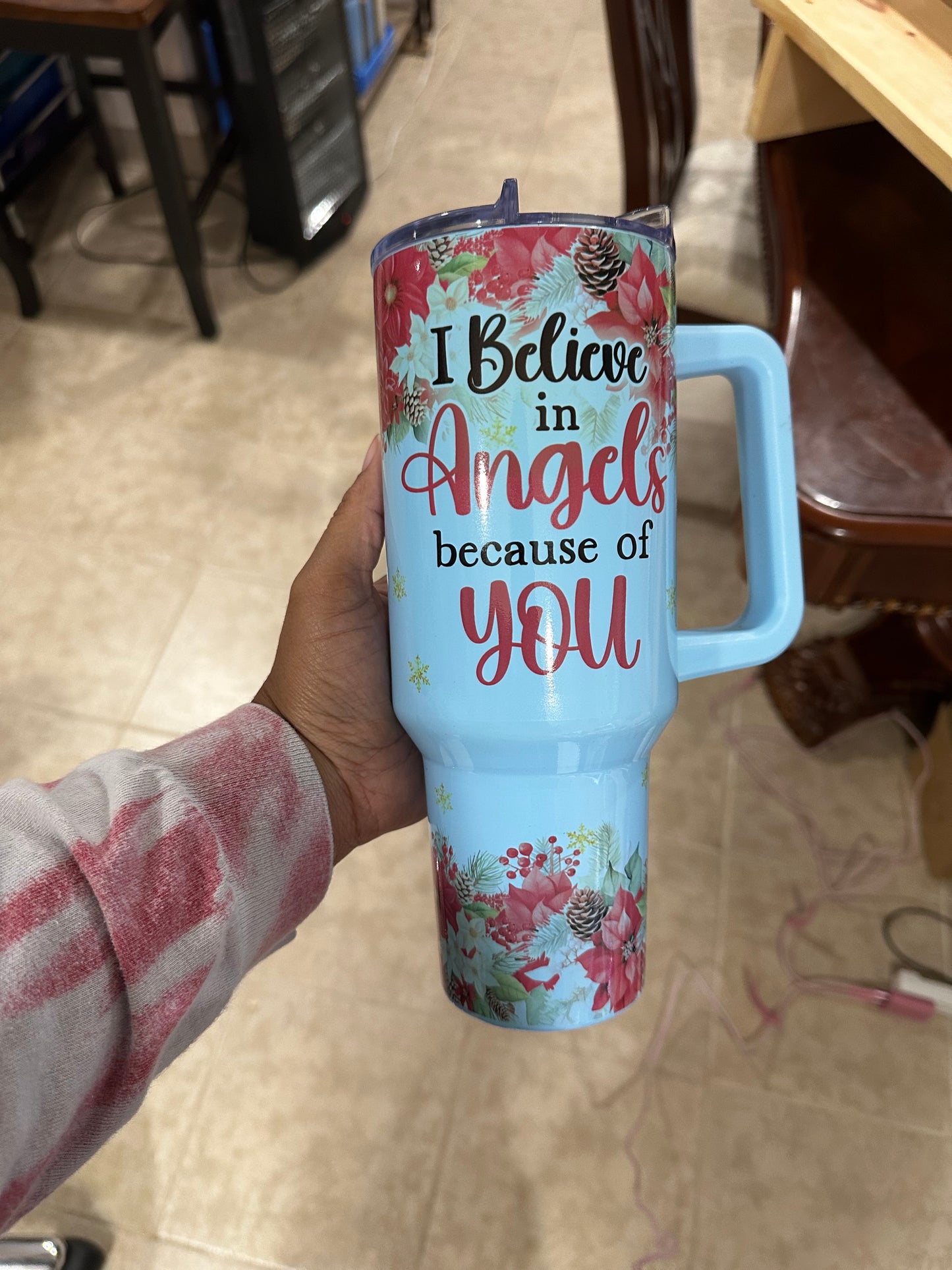 Olympic Blue I believe in Angels because of You Cardinals 40 oz Tumbler