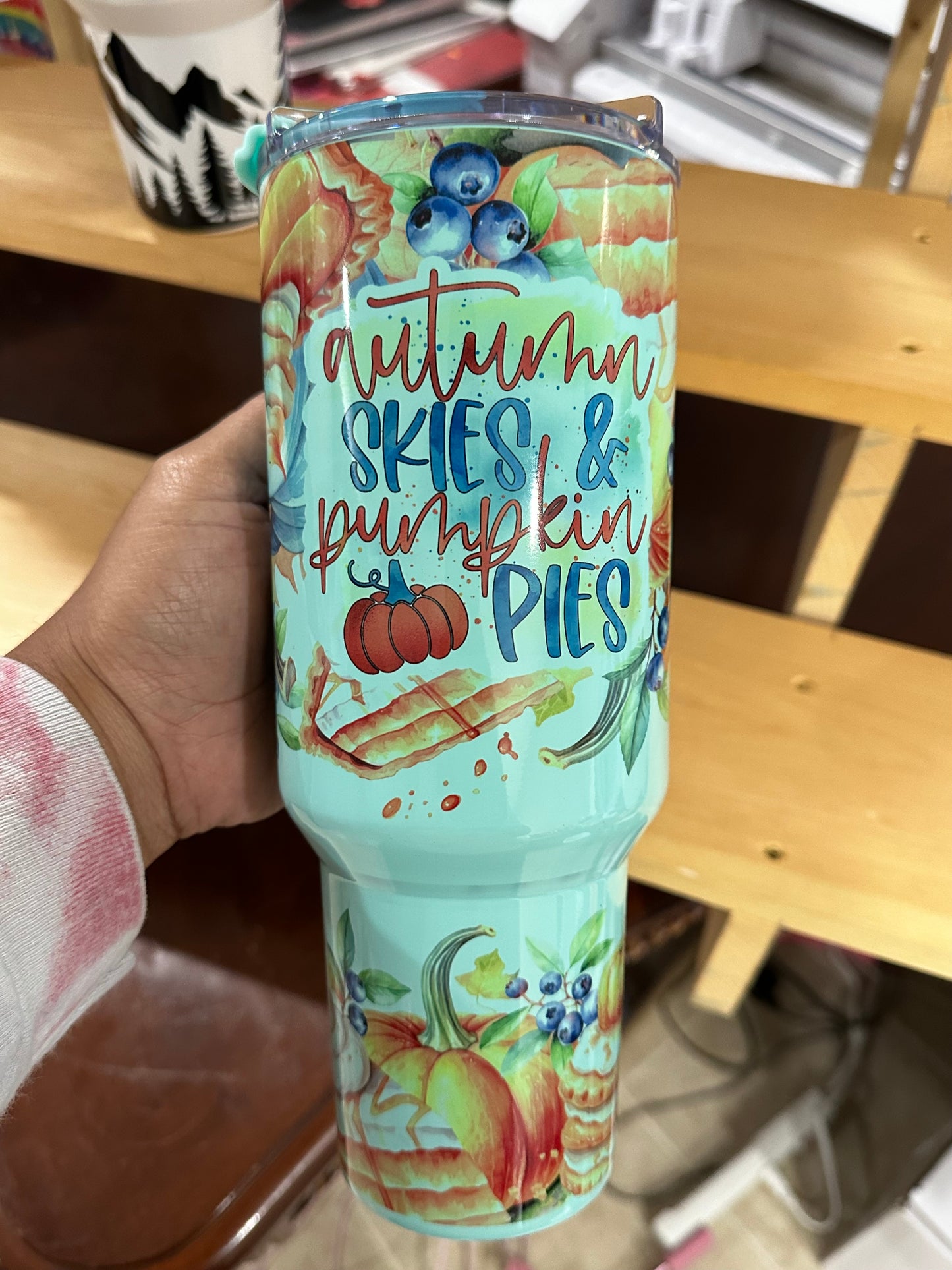 Turquoise colored 40 oz Tumbler.