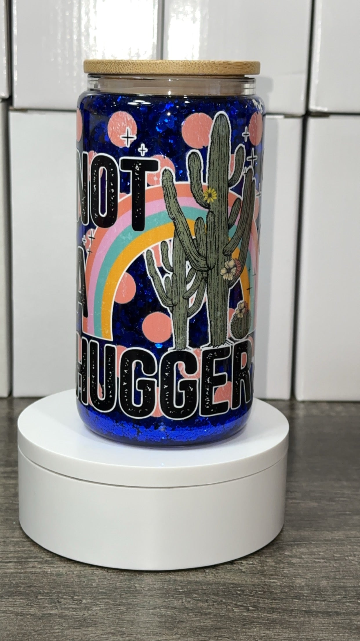 Not A Hugger Cactus 16 oz. Glass Snow Globe Tumbler