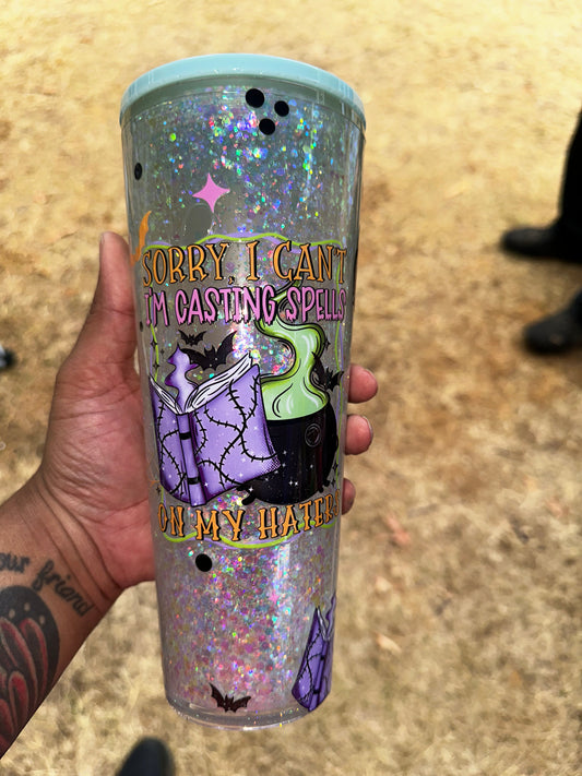 Casting Spells on My Haters Glow in The Dark Snow globe tumbler 24 oz