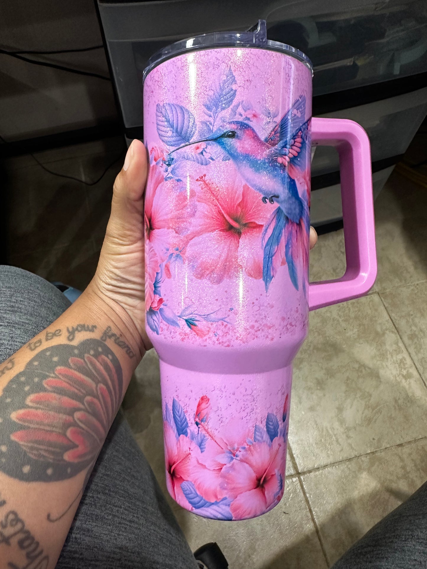 Pink Hummingbird 40 oz tumbler