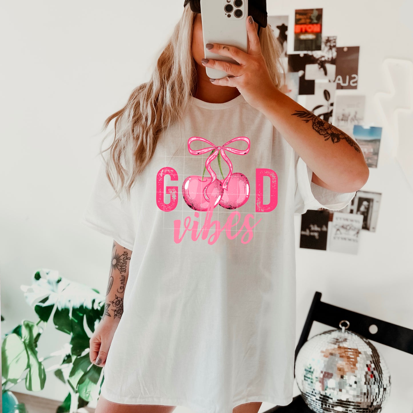 Good Vibes Cherries Short Sleeve T-Shirt (Pink)