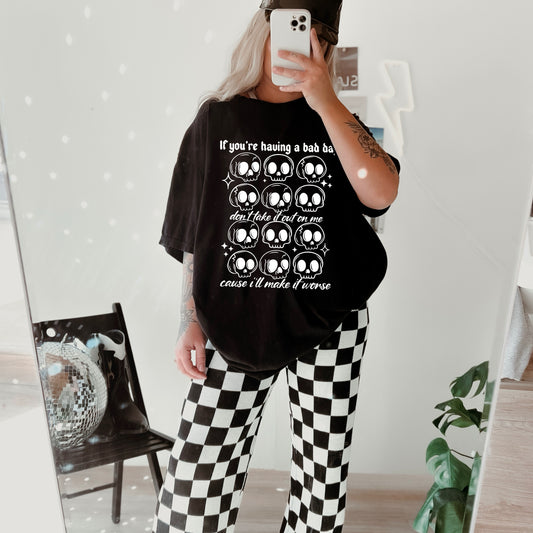 Skellie Grid Long Sleeve T-Shirt (White)