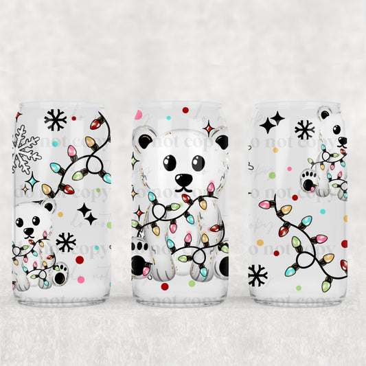 Polar Bear Christmas Lights 16 oz Tumbler