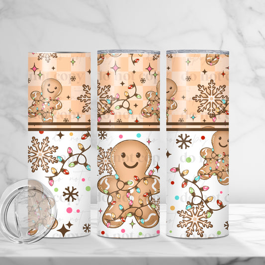 Gingerbread w. Christmas Lights Skinny Tumbler