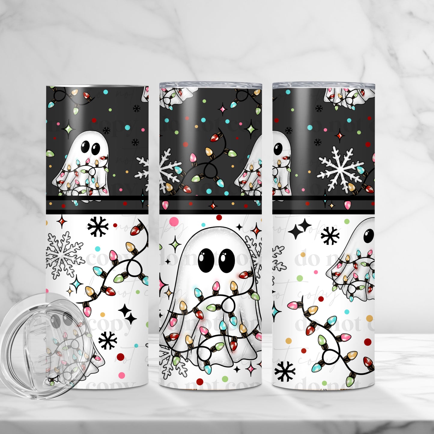 Ghost w. Christmas Lights Skinny Tumbler