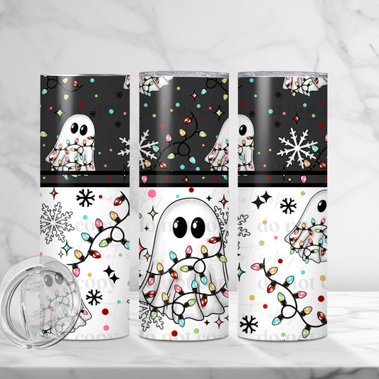 Ghost w. Christmas Lights Skinny Tumbler