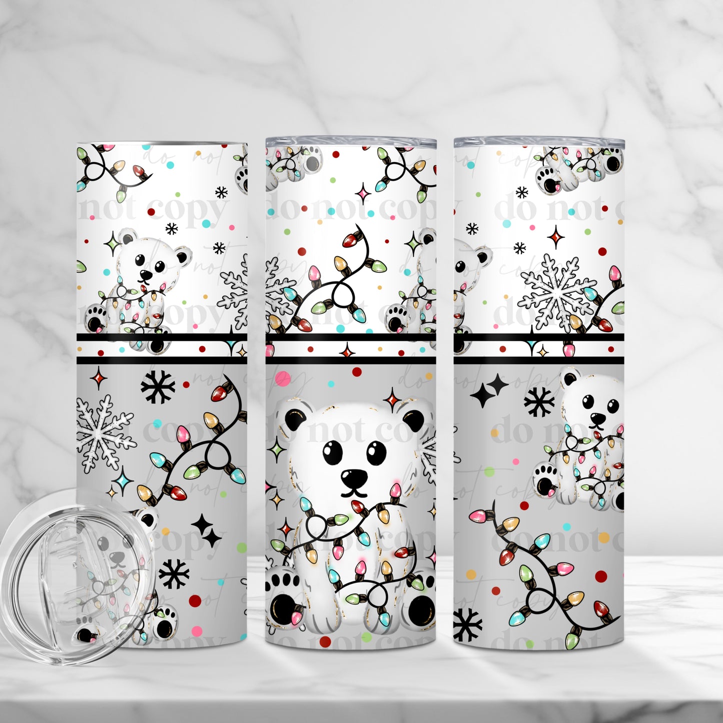 Polar Bear w. Christmas Lights Skinny Tumbler