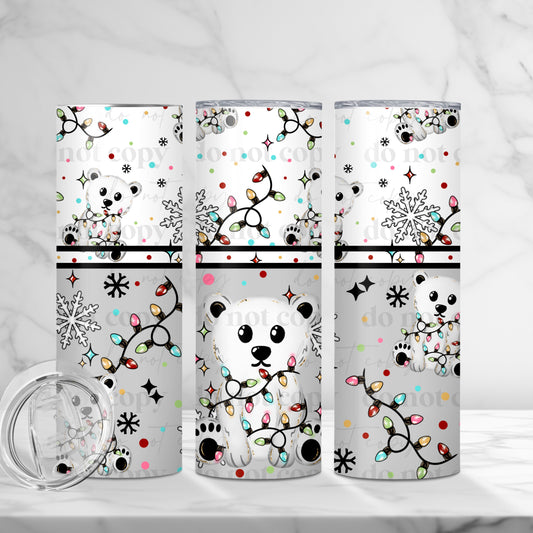 Polar Bear w. Christmas Lights Skinny Tumbler