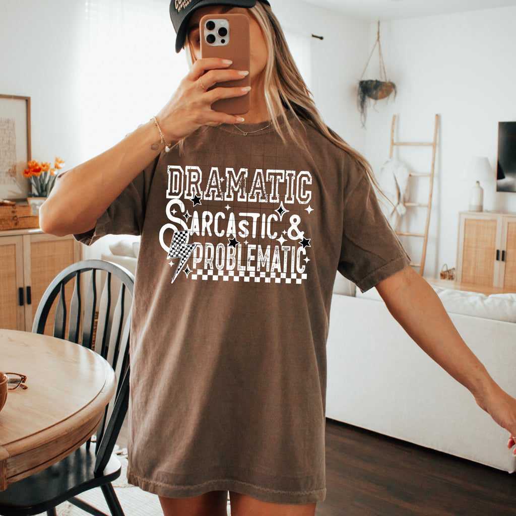 Dramatic, Sarcastic, Problematic Long Sleeve T-Shirt (White)