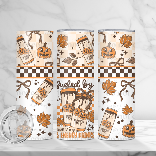 Fueled by Fall Vibes & Energy Drinks Skinny Tumbler