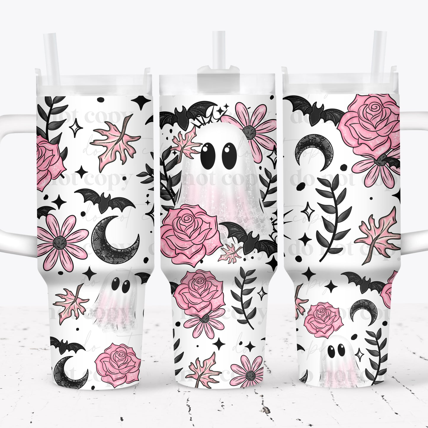 Pink Floral Ghostie 40 oz Tumbler