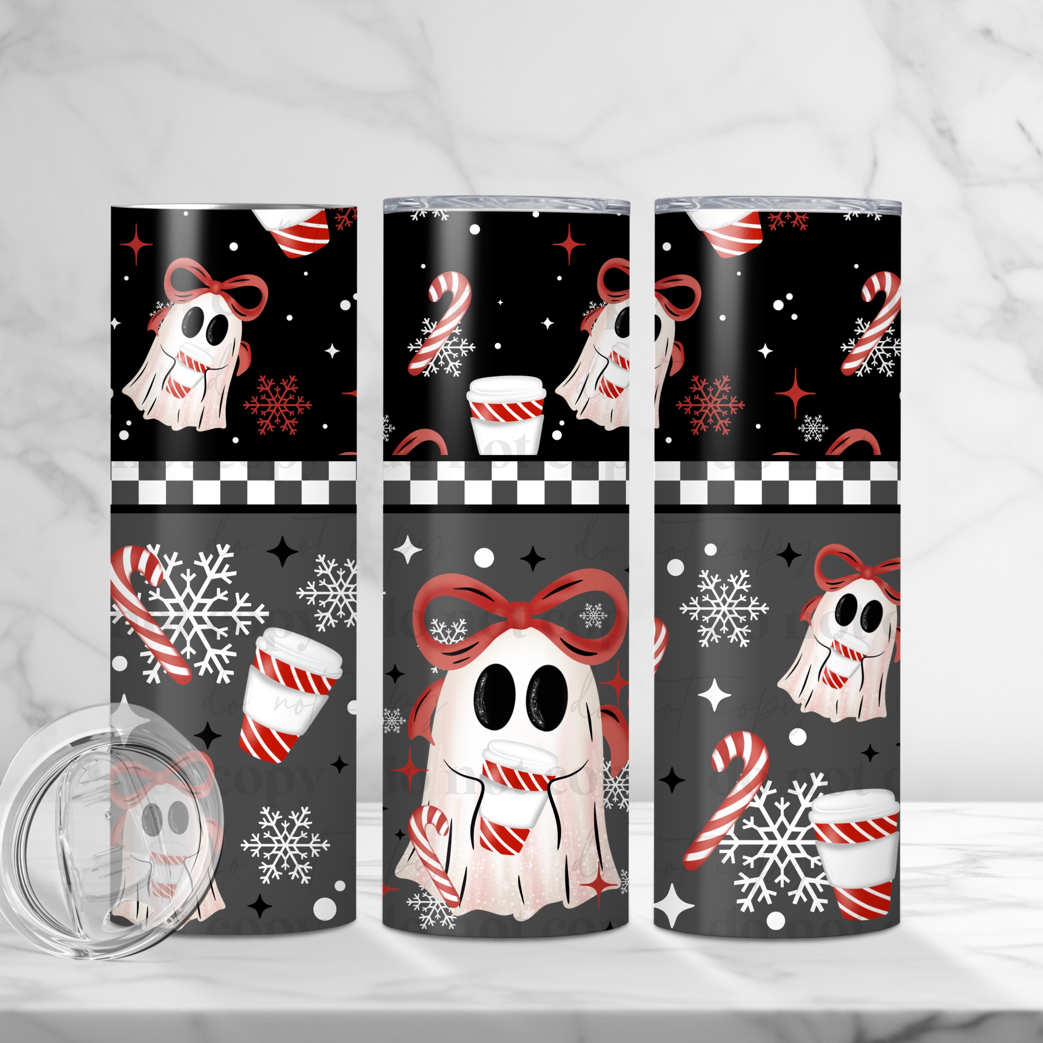 Peppermint Mocha Bow Ghostie Skinny Tumbler
