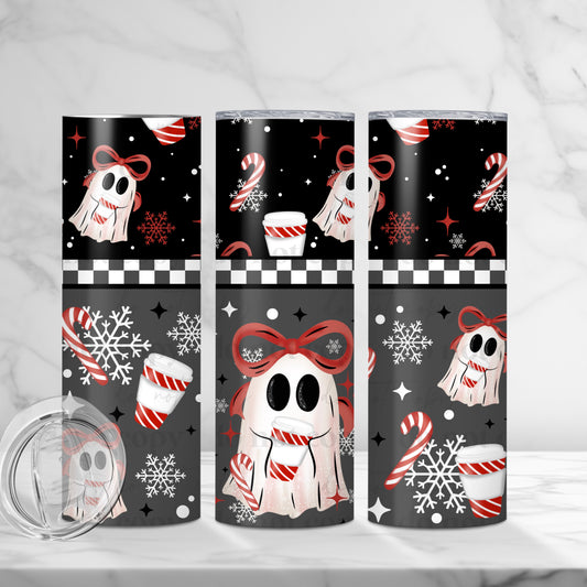 Peppermint Mocha Bow Ghostie Skinny Tumbler
