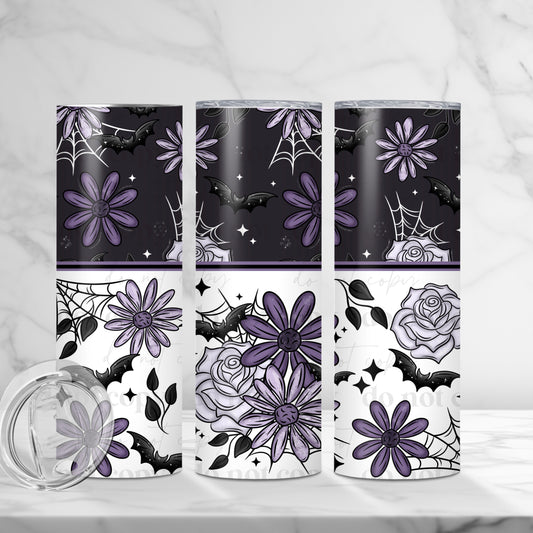 Purple Floral Bat Skinny Tumbler
