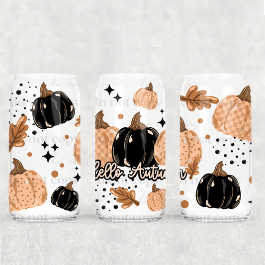 Black & Orange Hello AUTUMN Pumpkins 16oz Tumbler