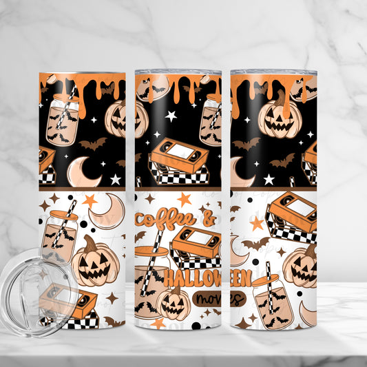 Coffee & Halloween Movies Skinny Tumbler