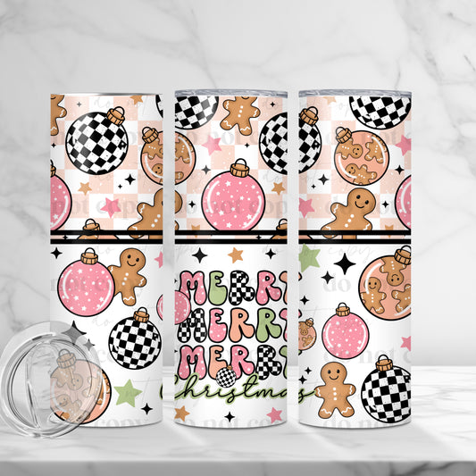 Pink Merry Merry Merry Christmas Skinny Tumbler
