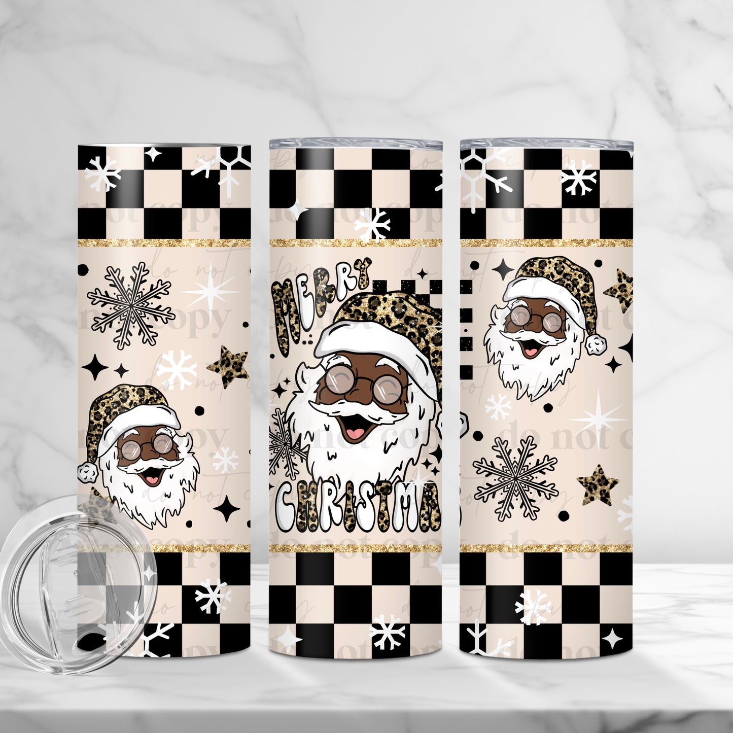 Cheetah Merry Christmas Brown Skin Santa Skinny Tumbler