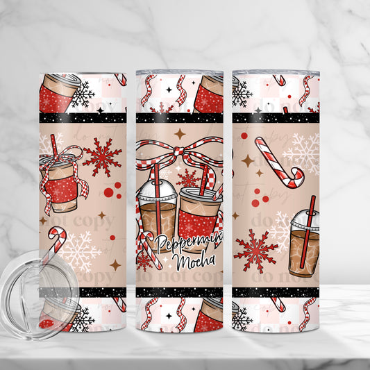 Peppermint Mocha with Bows Skinny Tumbler