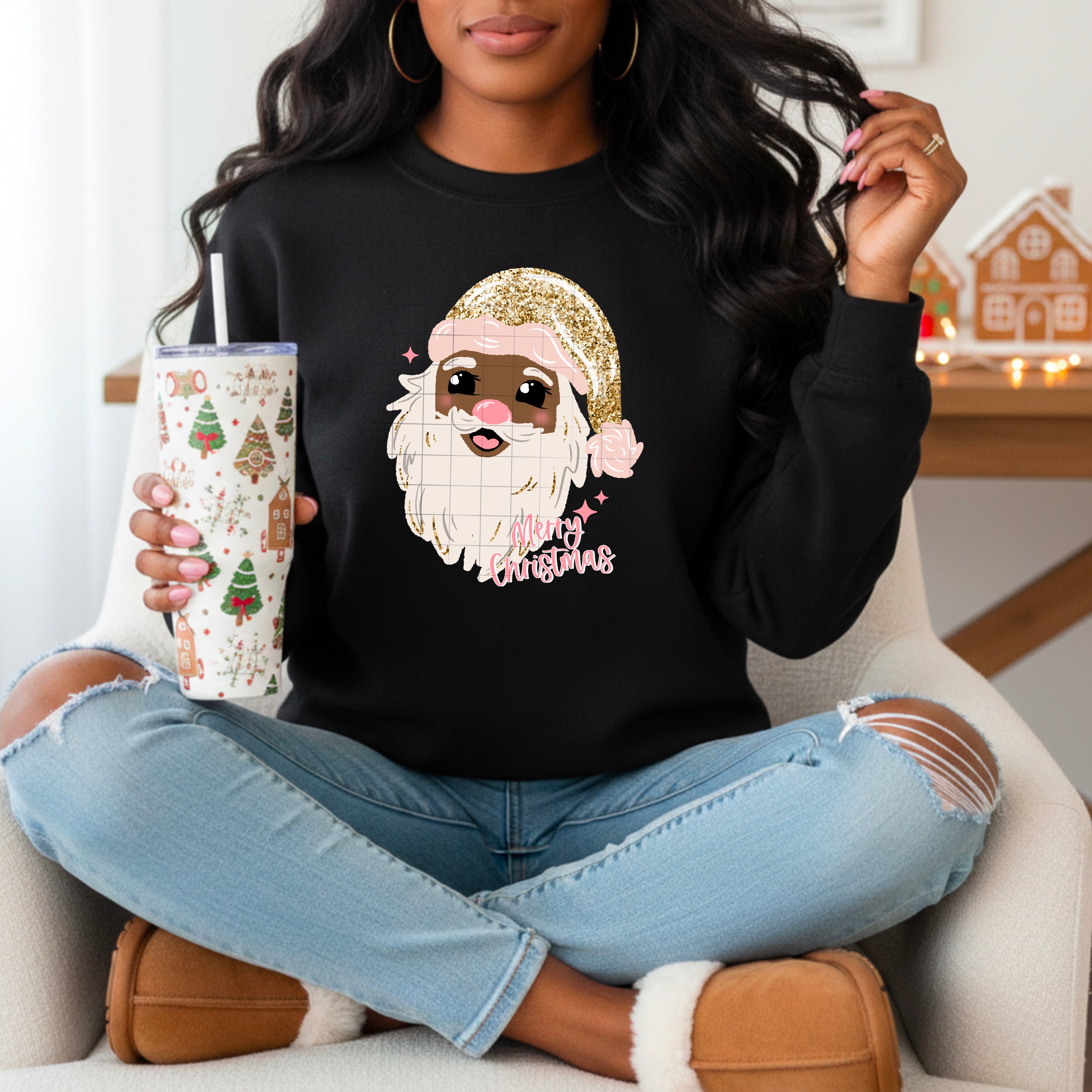 Glitter Santa Merry Christmas (Dark)