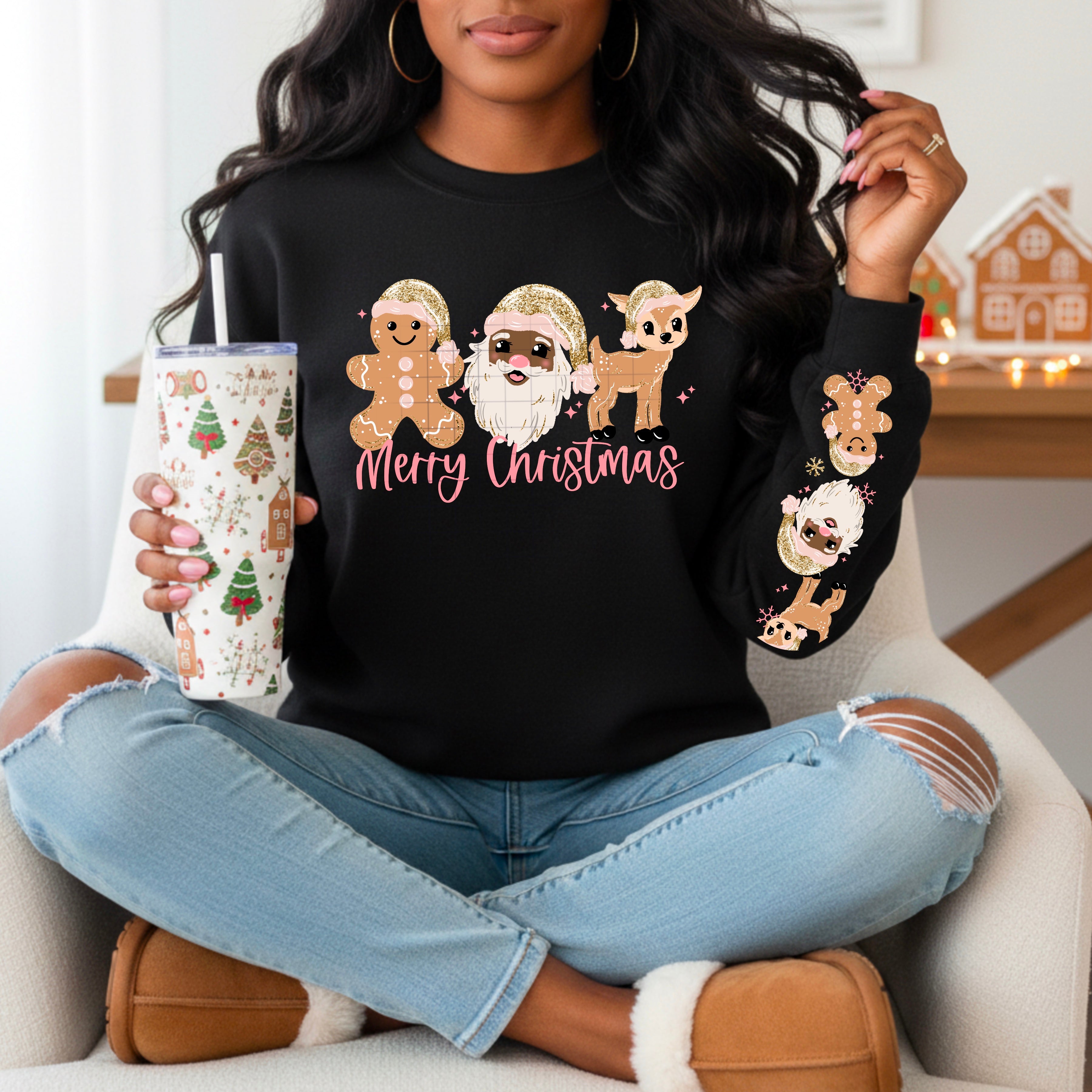Glitter Merry Christmas Santa (Dark)
