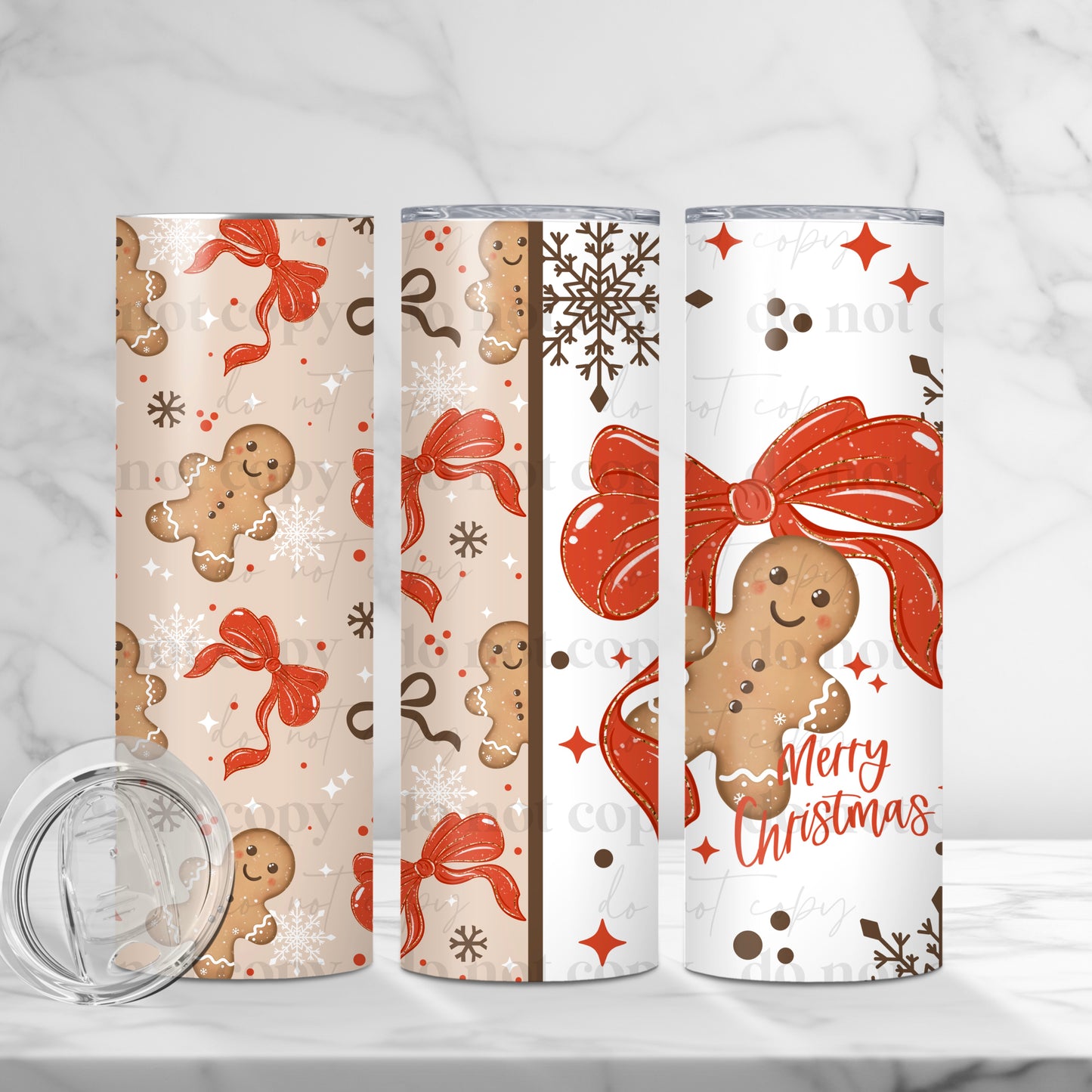 Merry Christmas Gingerbread Bow Skinny Tumbler