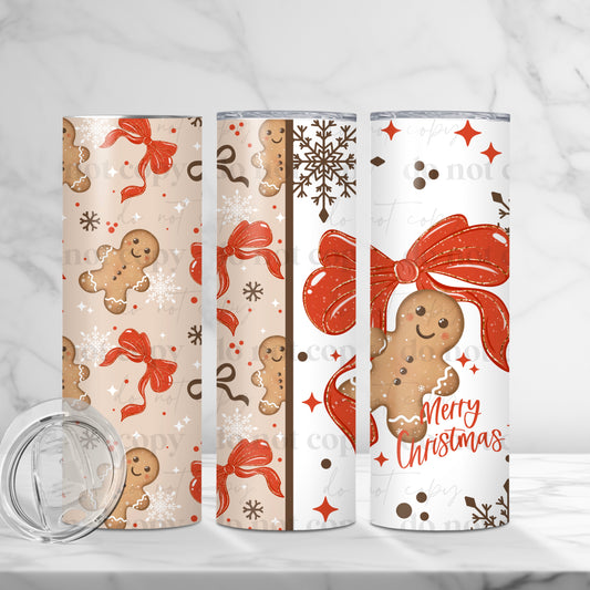 Merry Christmas Gingerbread Bow Skinny Tumbler