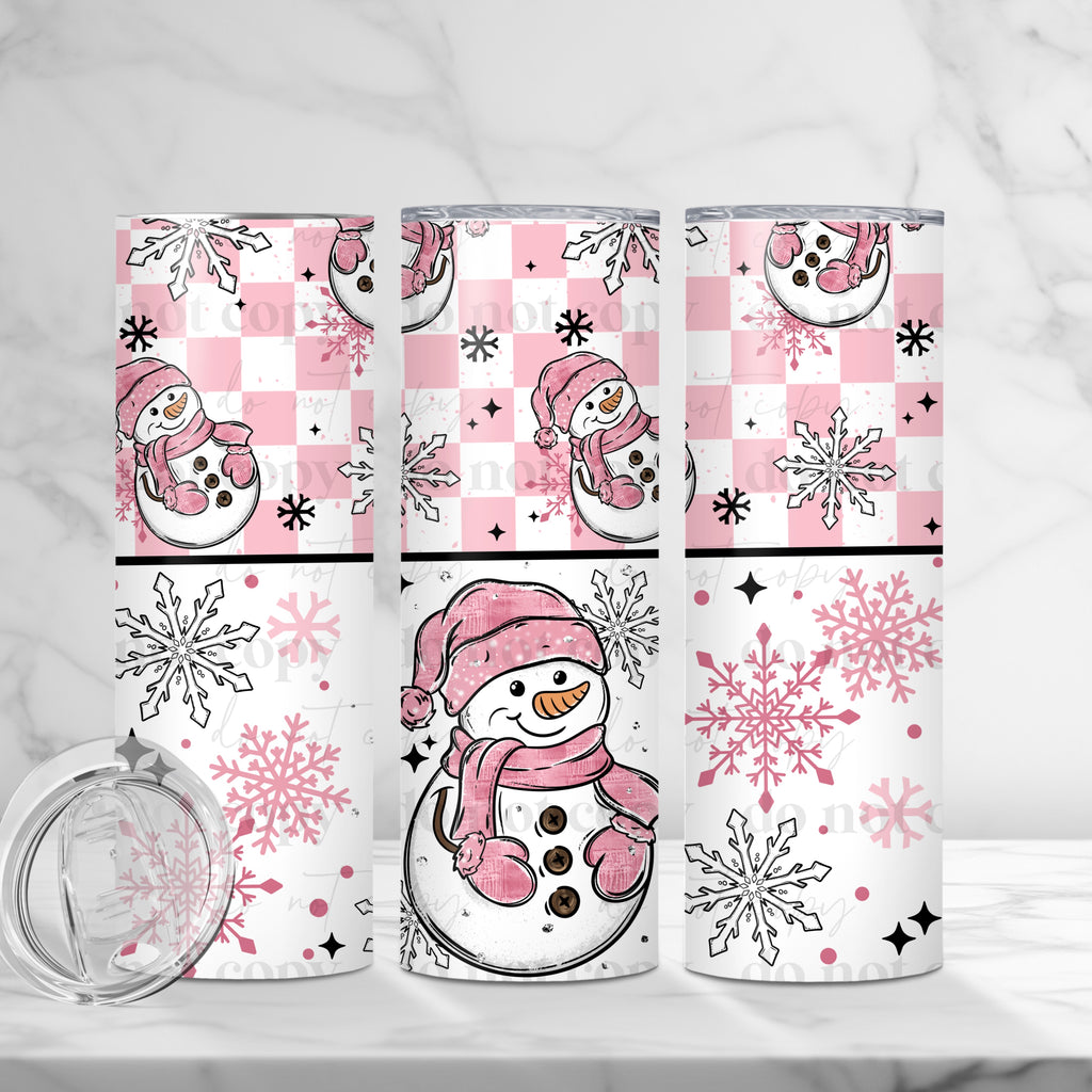 Pink Snowman Skinny Tumbler