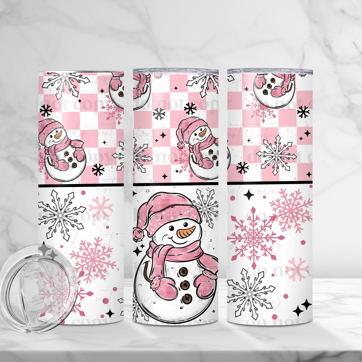 Pink Snowman Skinny Tumbler