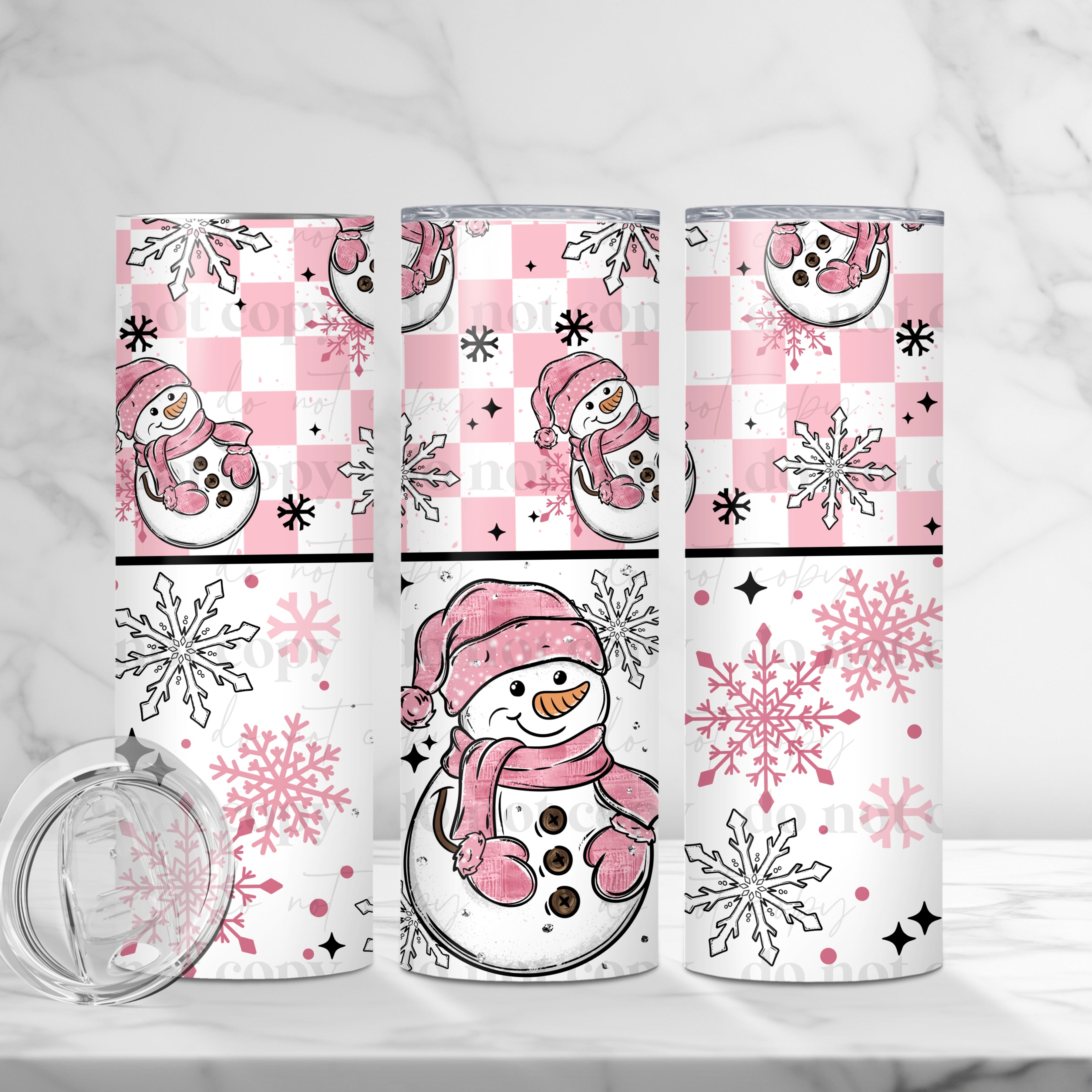 Pink Snowman Skinny Tumbler