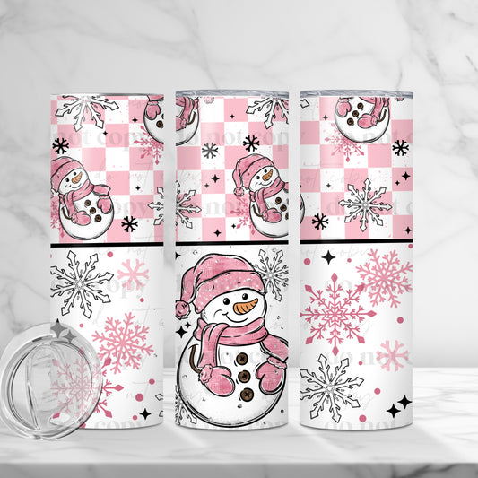 Pink Snowman Skinny Tumbler