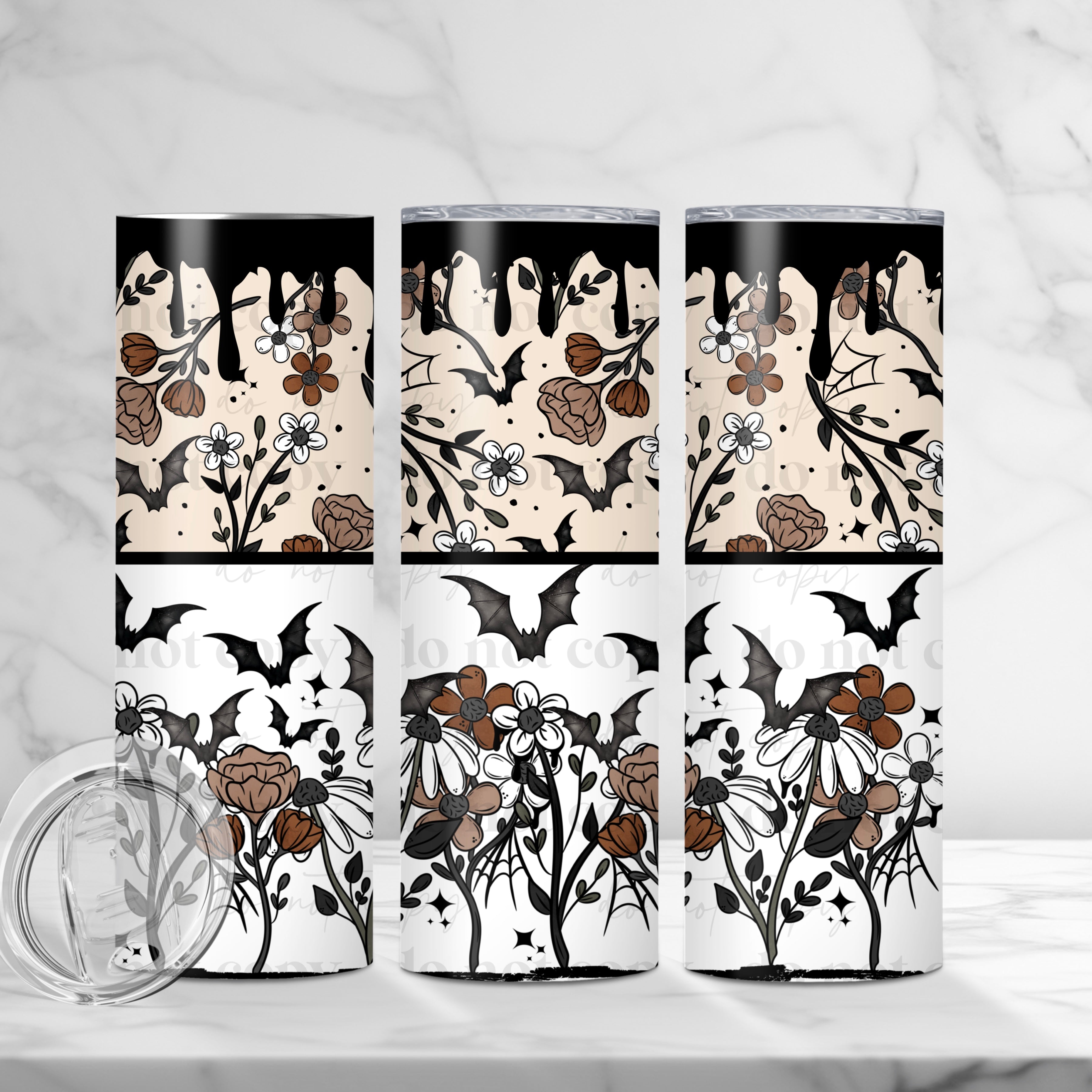 Fall Halloween Floral Skinny Tumbler