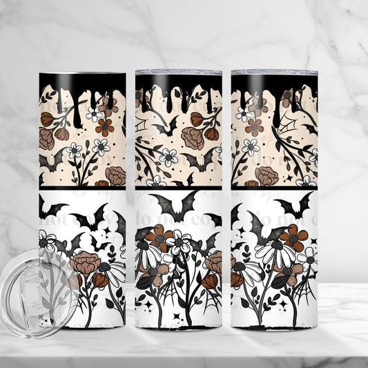 Fall Halloween Floral Skinny Tumbler