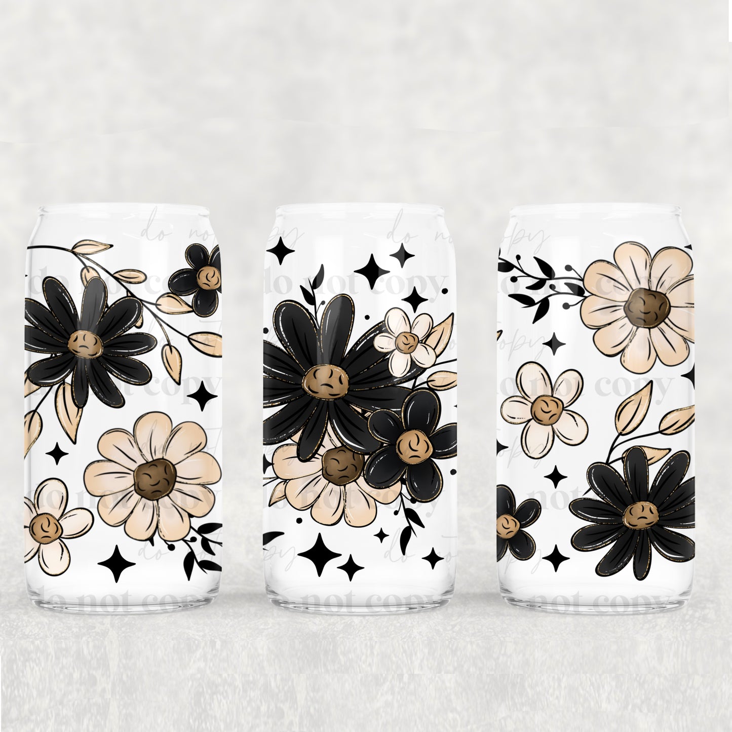 Black & Tan Floral 16 oz Tumbler